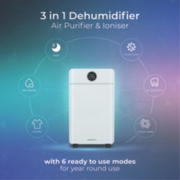 Masterplug Puredry 12Ltr 3-in-1 Dehumidifier, Air Purifier & Ioniser