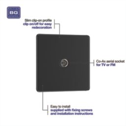 LAP  1-Gang F-Type Coaxial TV / FM Socket Matt Black