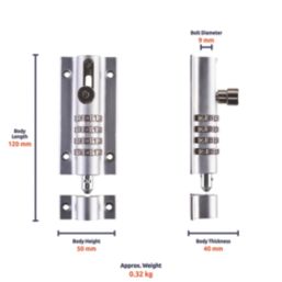 Squire Die-Cast Steel 4-Dial Combination Bolt 120mm Chrome
