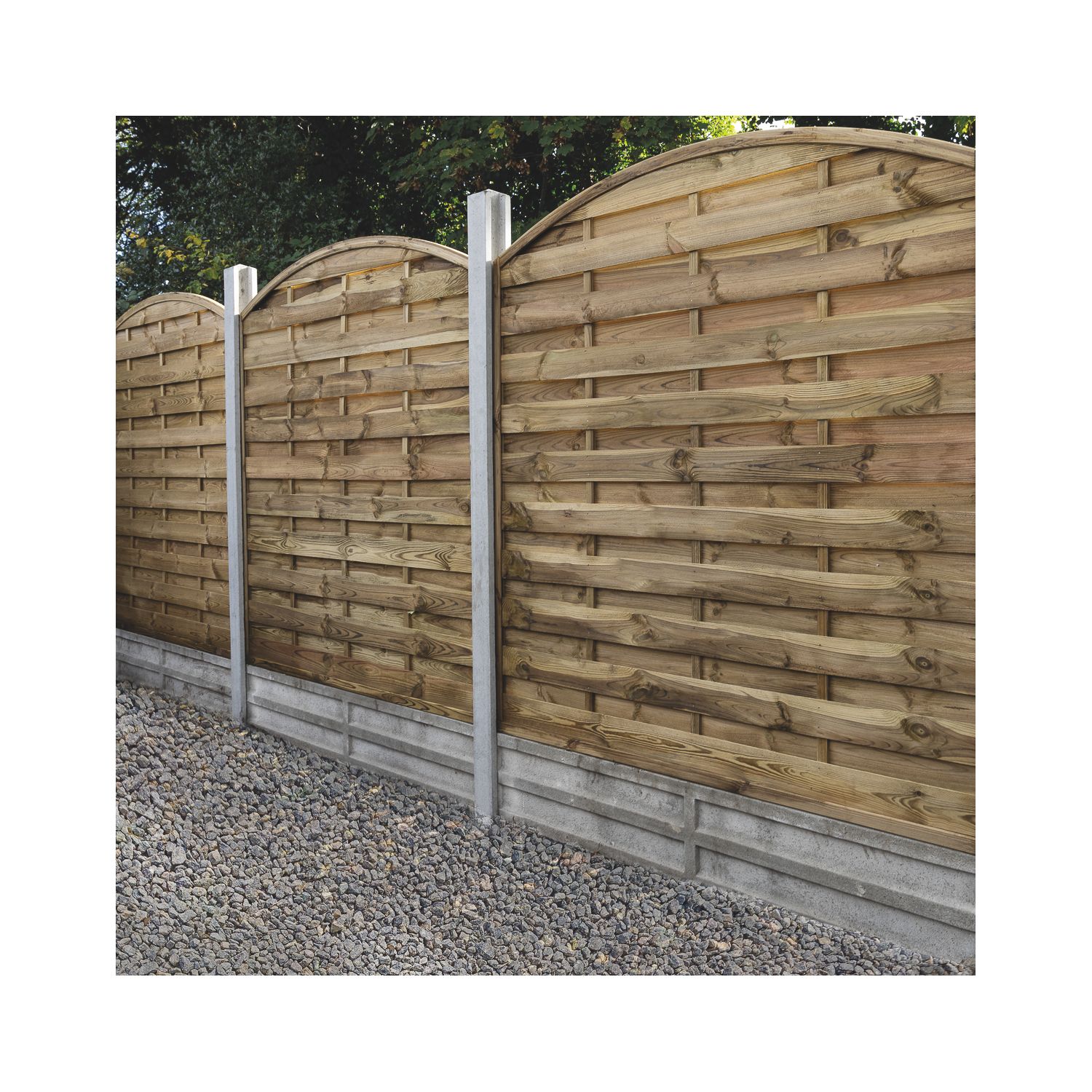 Forest Dome Double-Slatted Curved Top Fence Panels Natural Timber 6' x 6' Pack of 4 (862JN)
