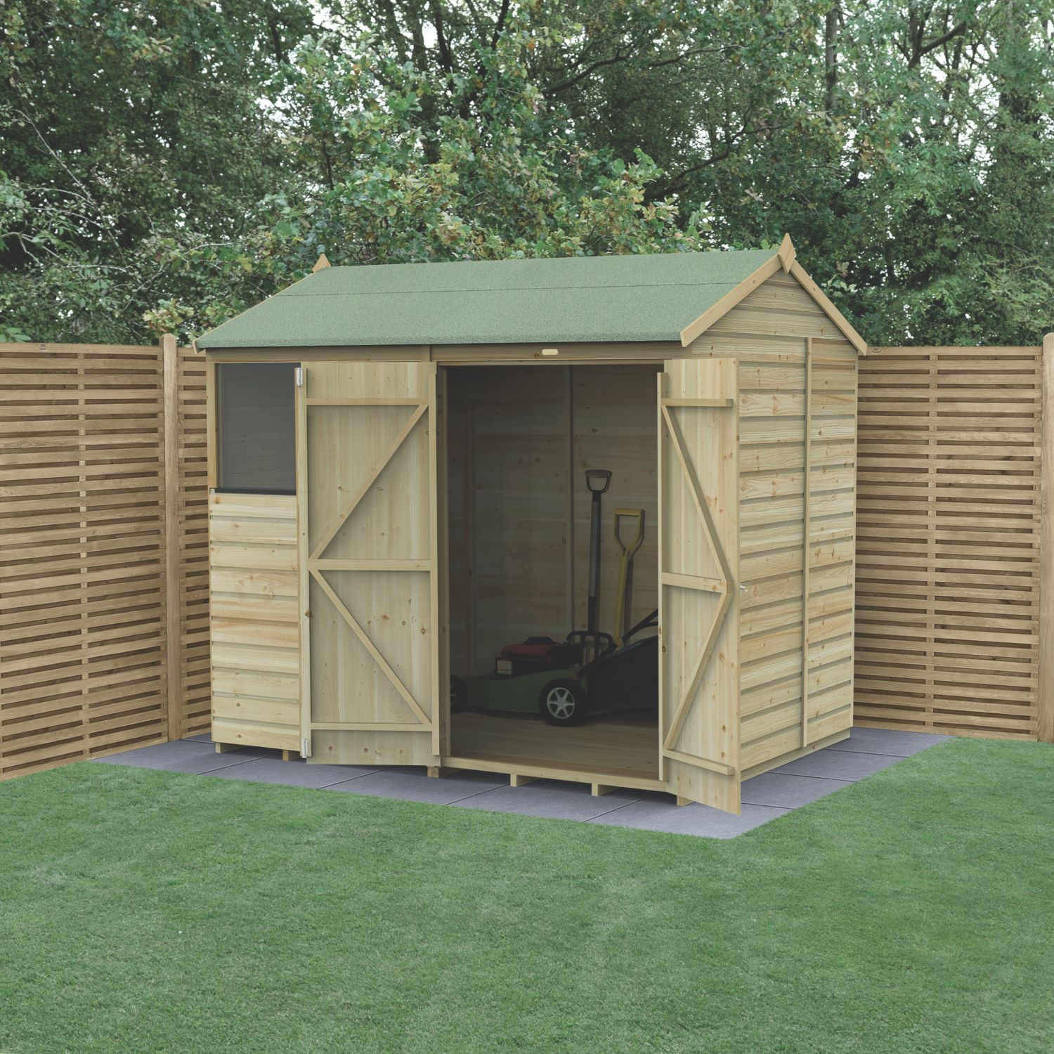 Forest Beckwood 7' 6" x 6' (Nominal) Reverse Apex Shiplap Timber Shed with Assembly (862RG)