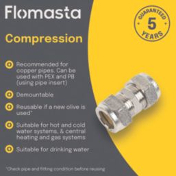 Flomasta  Brass Compression Equal Coupler 22mm