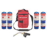 Rothenberger Hot Bag Propane Super Fire Torch & 4 x Propane Gas Cylinders