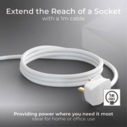 Masterplug 13A 4-Gang Unswitched  Extension Lead + 2.1A 2-Outlet Type A & C USB Charger White 1m