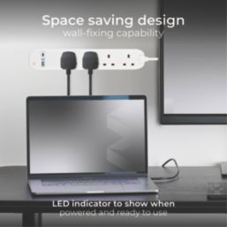 Masterplug 13A 4-Gang Unswitched  Extension Lead + 2.1A 2-Outlet Type A & C USB Charger White 1m