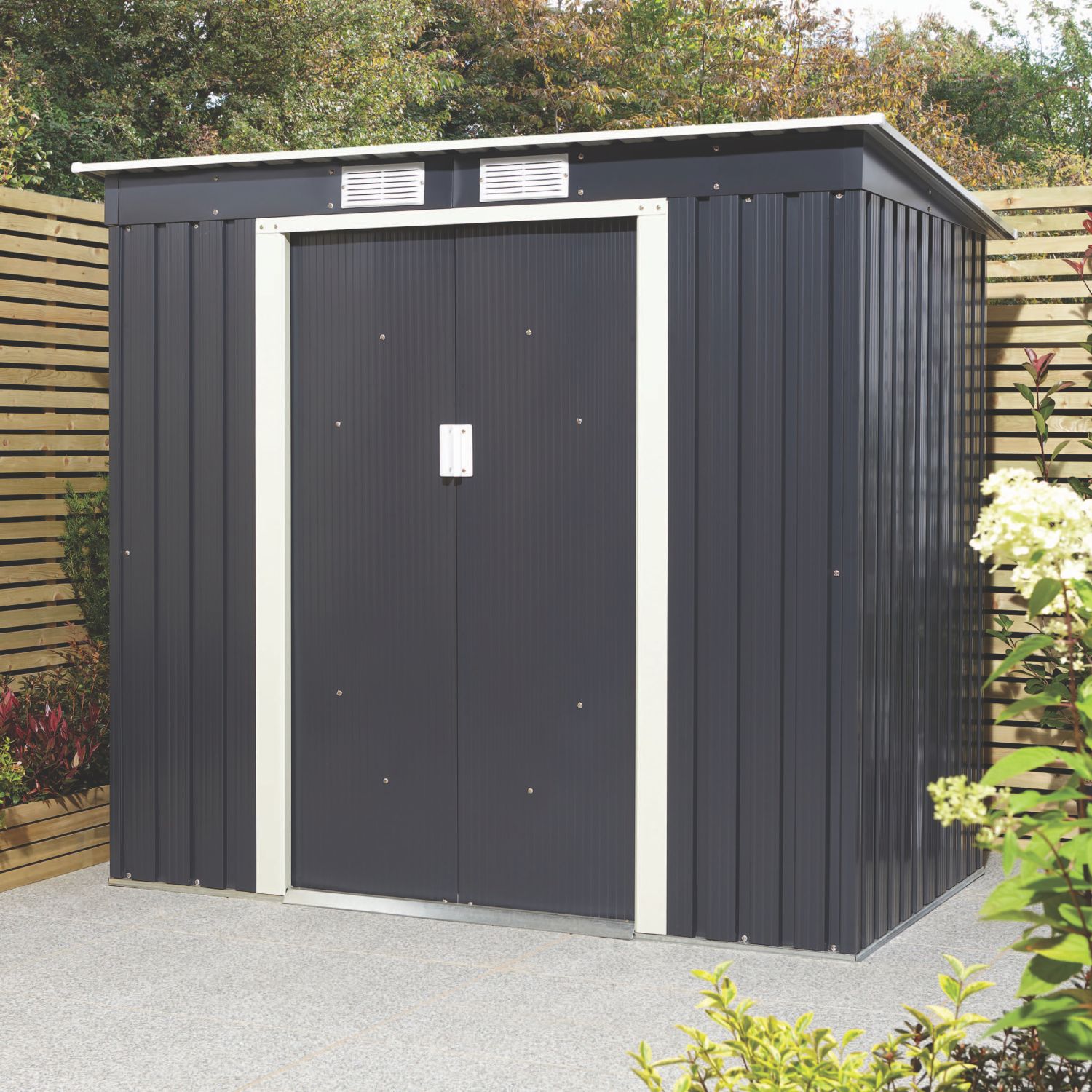 Rowlinson Trentvale 6' 6" x 3' 6" (Nominal) Pent Metal Shed Dark Grey (863CL)