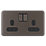 Schneider Electric Lisse Deco 13A 2-Gang DP Switched Plug Socket Mocha Bronze  with Black Inserts