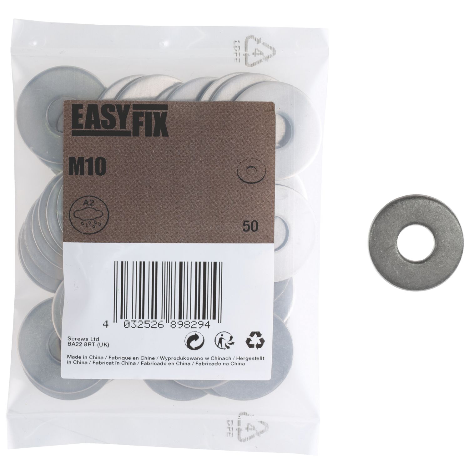 Easyfix A2 Stainless Steel Washers M10 x 1.4mm 50 Pack (863GX)