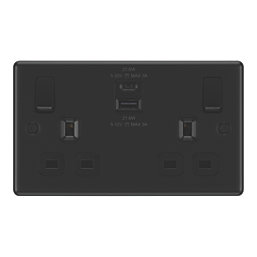 LAP  13A 2-Gang SP Switched Socket + 3A 22W 2-Outlet Type A & C USB Charger Matt Black with Black Inserts