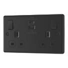 LAP  13A 2-Gang SP Switched Socket + 3A 22W 2-Outlet Type A & C USB Charger Matt Black with Black Inserts