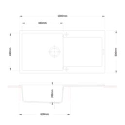 Carysil GD100L-WH 1 Bowl Granite Composite Kitchen Sink White Reversible 1000mm x 500mm