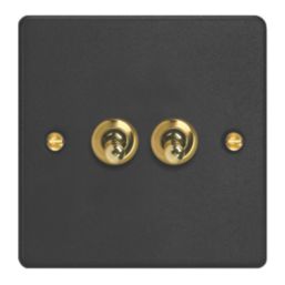 Varilight  10A 2-Gang 2-Way Light Switch  Matt Black with Colour-Matched Inserts