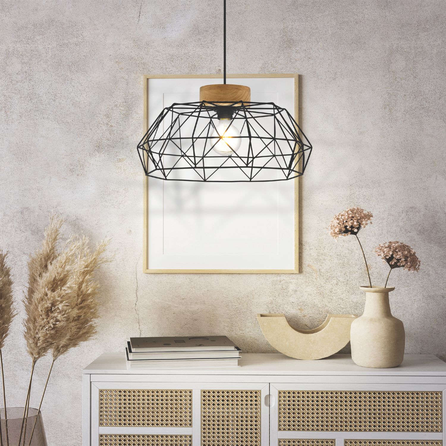 Eglo Padstow Pendant Light Black & Natural (864EY)