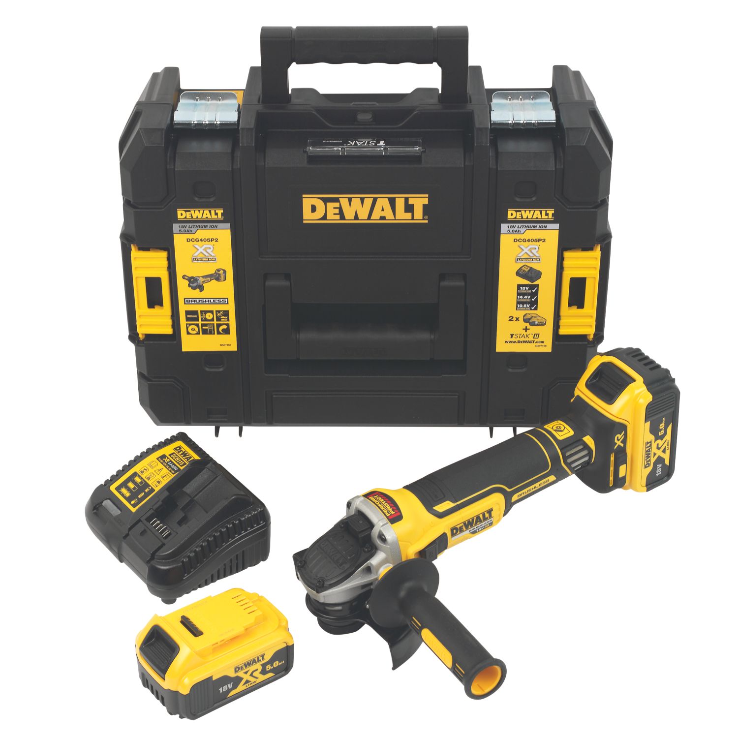 DeWalt DCG405P2-GB 18V 2 x 5.0Ah Li-Ion XR 4.9" Brushless Cordless Angle Grinder (864FU)