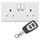 Knightsbridge  13A 2-Gang SP Switched Remote Control Socket White with LED