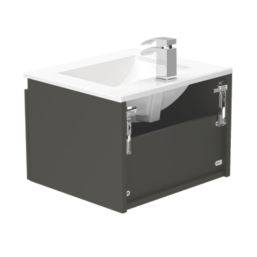 Newland  Single Drawer Wall-Mounted Vanity Unit with Basin Matt Midnight Mist 500mm x 450mm x 370mm
