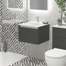 Newland  Single Drawer Wall-Mounted Vanity Unit with Basin Matt Midnight Mist 500mm x 450mm x 370mm