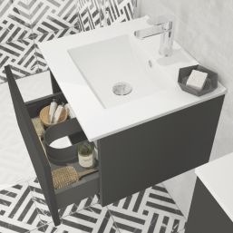 Newland  Single Drawer Wall-Mounted Vanity Unit with Basin Matt Midnight Mist 500mm x 450mm x 370mm