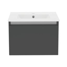 Newland  Single Drawer Wall-Mounted Vanity Unit with Basin Matt Midnight Mist 500mm x 450mm x 370mm