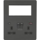 Knightsbridge SFR994AT 13A 2-Gang DP Combination Plate + 4.0A 18W 2-Outlet Type A & C USB Charger Anthracite with Black Inserts