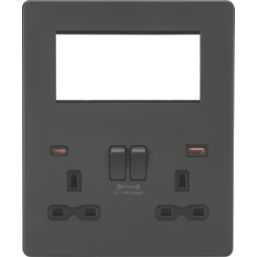 Knightsbridge SFR994AT 13A 2-Gang DP Combination Plate + 4.0A 18W 2-Outlet Type A & C USB Charger Anthracite with Black Inserts