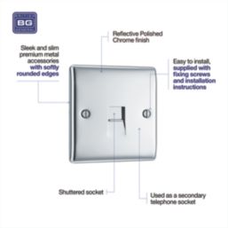 British General Nexus Metal 1-Gang Slave Telephone Socket Polished Chrome