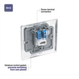 British General Nexus Metal 1-Gang Slave Telephone Socket Polished Chrome