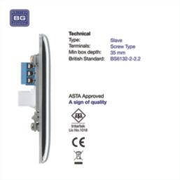 British General Nexus Metal 1-Gang Slave Telephone Socket Polished Chrome