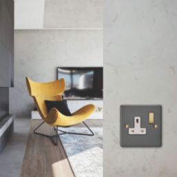 Varilight  13A 1-Gang 2-Pole Switched Socket Graphite Grey  with White Inserts