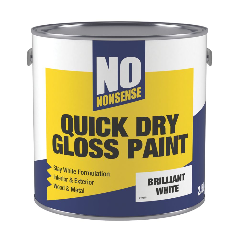 No Nonsense Gloss Pure Brilliant White Acrylic WaterBased Paint 2.5Ltr