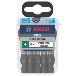 Bosch Pro 1/4" 55mm Hex Shank PZ2 Impact Screwdriver Bits 15 Pieces