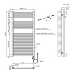 Flomasta 1200mm x 600mm 1364BTU Chrome Flat Electric Towel Radiator