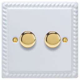 Varilight V-Pro 2-Gang 2-Way LED Dimmer Switch  Georgian White with Colour-Matched Inserts