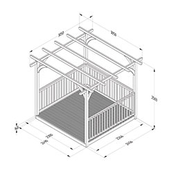 Forest Ultima 8' x 8' (Nominal) Flat Pergola & Decking Kit with 3 x Balustrades