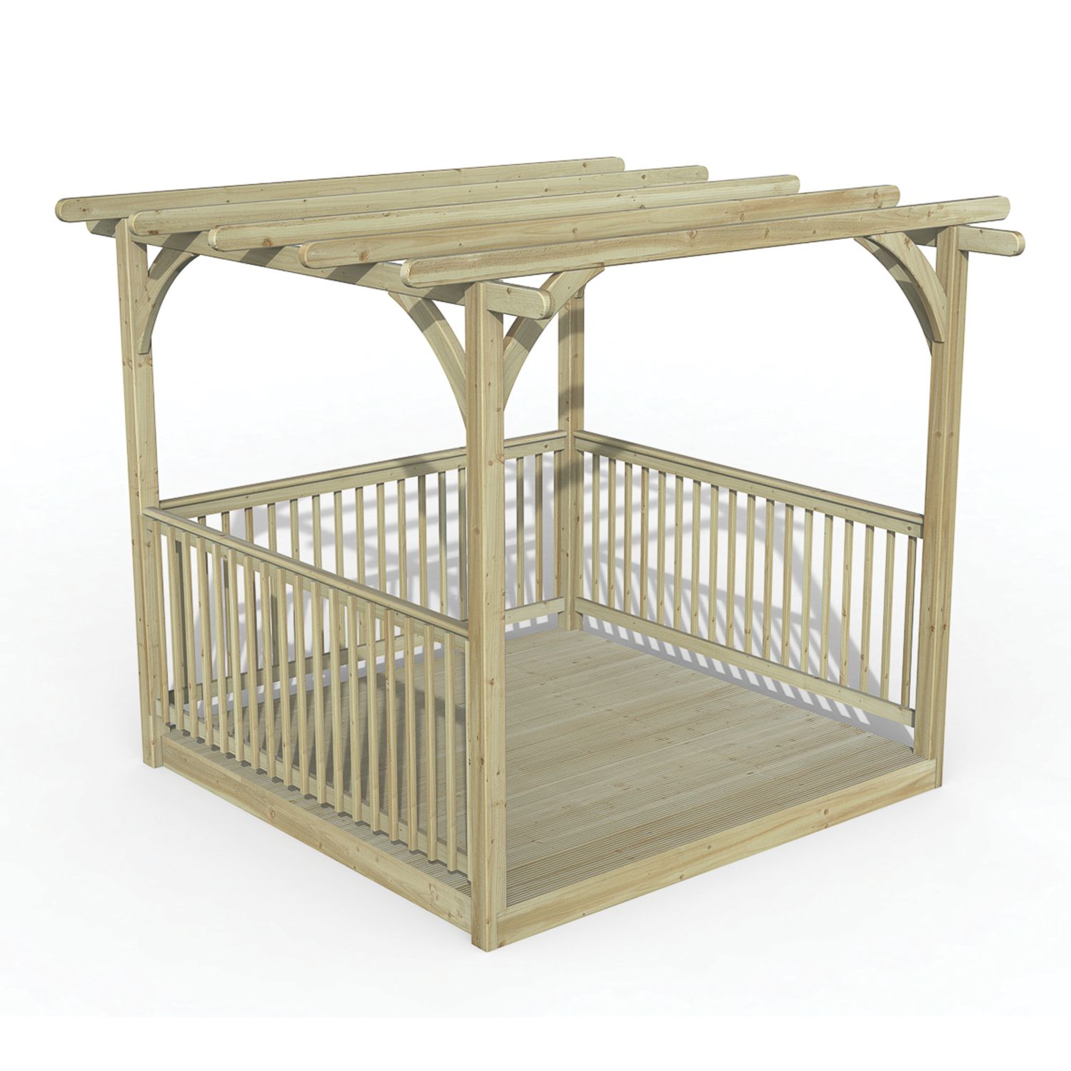 Forest Ultima 8' x 8' (Nominal) Flat Pergola & Decking Kit with 3 x Balustrades (865FL)