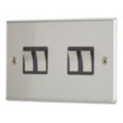 Contactum iConic 10AX 4-Gang 2-Way Light Switch  Brushed Steel with Black Inserts
