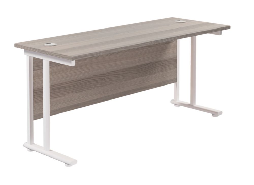 TC Group Aztec Twin Upright Rectangular Office Desk Grey Oak/White ...