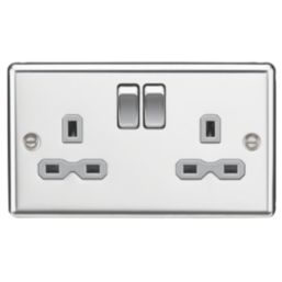 Knightsbridge  13A 2-Gang DP Switched Double Socket Polished Chrome  with Colour-Matched Inserts