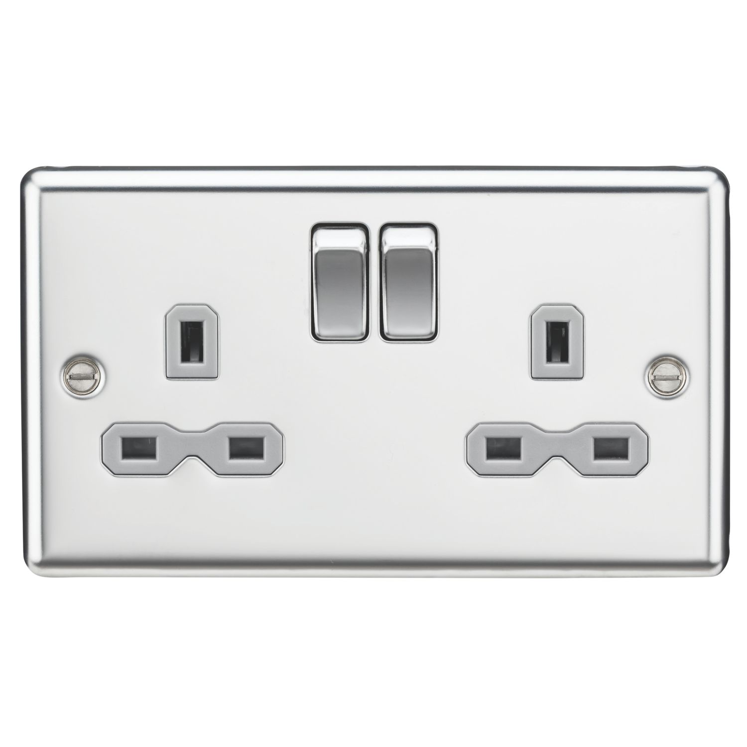 Knightsbridge 13A 2-Gang DP Switched Double Socket Polished Chrome with Colour-Matched Inserts (865VF)
