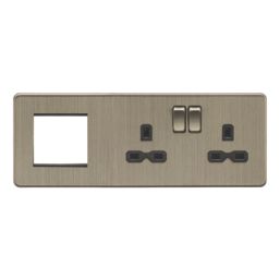 Knightsbridge  13A 2-Gang DP Multimedia Plate Antique Brass with Black Inserts