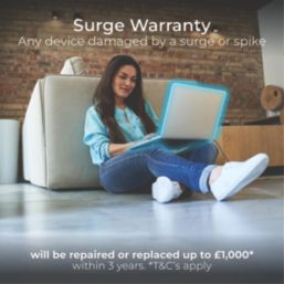 Masterplug 13A 6-Gang Unswitched Surge-Protected Extension Lead + 2.1A 2-Outlet Type A & C USB Charger White 2m