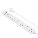 Masterplug 13A 6-Gang Unswitched Surge-Protected Extension Lead + 2.1A 2-Outlet Type A & C USB Charger White 2m