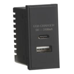 Knightsbridge  Modular 3.1A 15.5W 2-Outlet Type A & C USB Socket Black