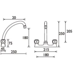 Bristan VAC BDSM C MT Club Deck Mounted Bridge Sink Mixer Chrome