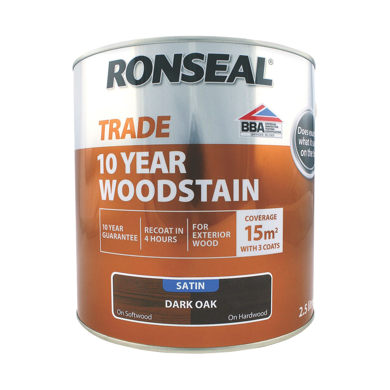 Ronseal 2.5Ltr Dark Oak Satin Water-Based Exterior Wood Stain (866KH)