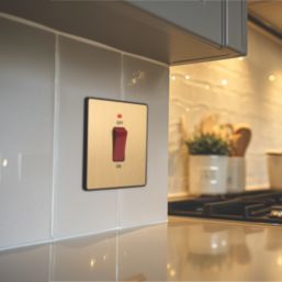 British General Evolve 45A 1-Gang 2-Pole Cooker Switch Satin Brass with LED with Black Inserts