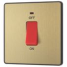 British General Evolve 45A 1-Gang 2-Pole Cooker Switch Satin Brass with LED with Black Inserts