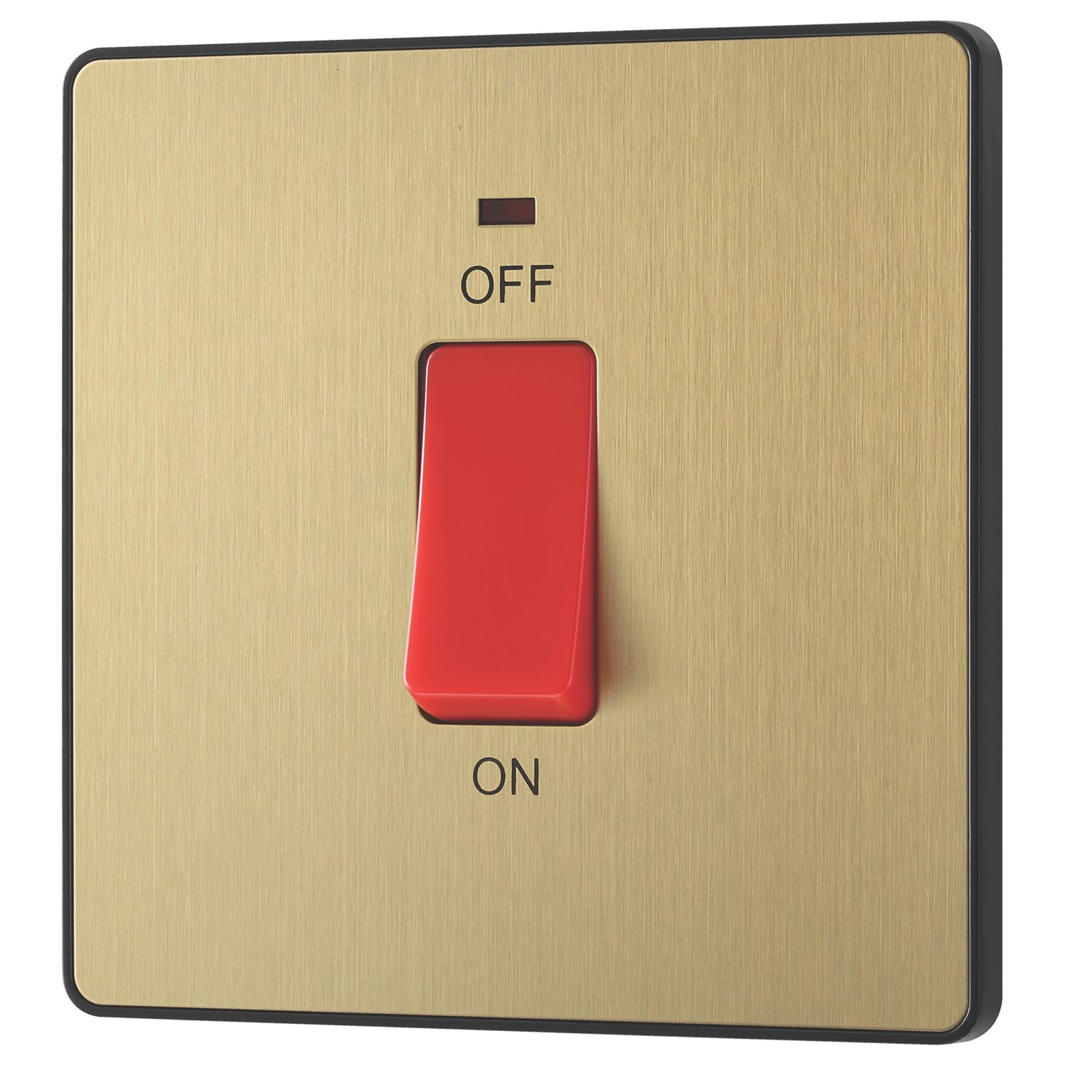 British General Evolve 45A 1-Gang 2-Pole Cooker Switch Satin Brass with LED with Black Inserts (866PY)