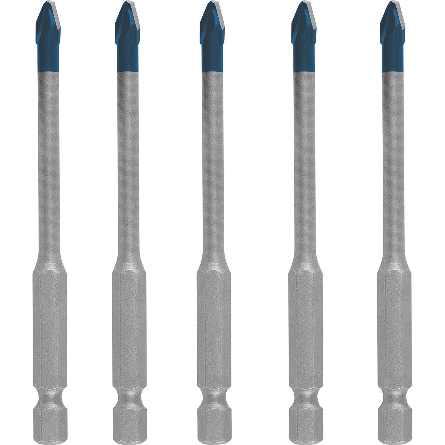 Bosch Expert HEX-9 Hex Shank Tungsten Carbide Tile & Glass Drill Bits 5mm x 90mm 5 Pack (866RR)