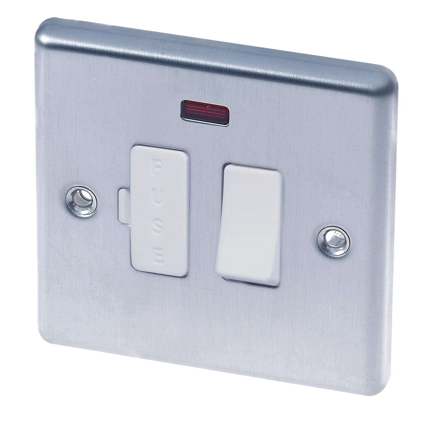 LAP 13A Switched Fused Spur with LED Brushed Stainless Steel with White Inserts (86756)
